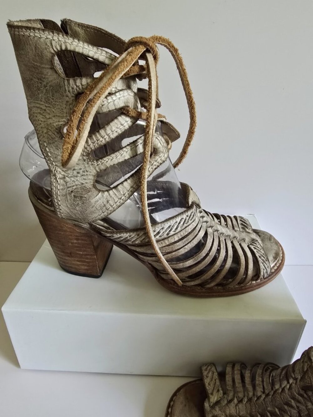 Freebird Beliz Belize Taupe Leather Lace Up Gladiator Sandals Open Toe Heels 9 - Picture 7 of 13